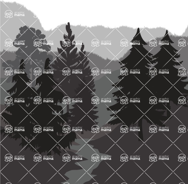 Vector silhouettes - Vector Woods and a River Landscape Silhouette